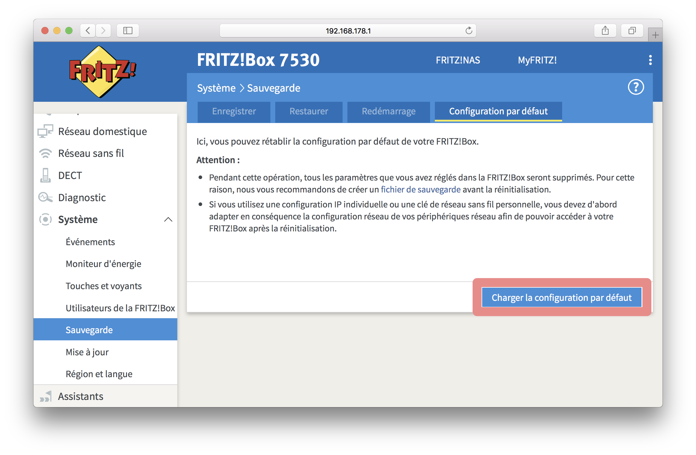 Comment restaurer les paramètres d'usine de ma FRITZ!Box