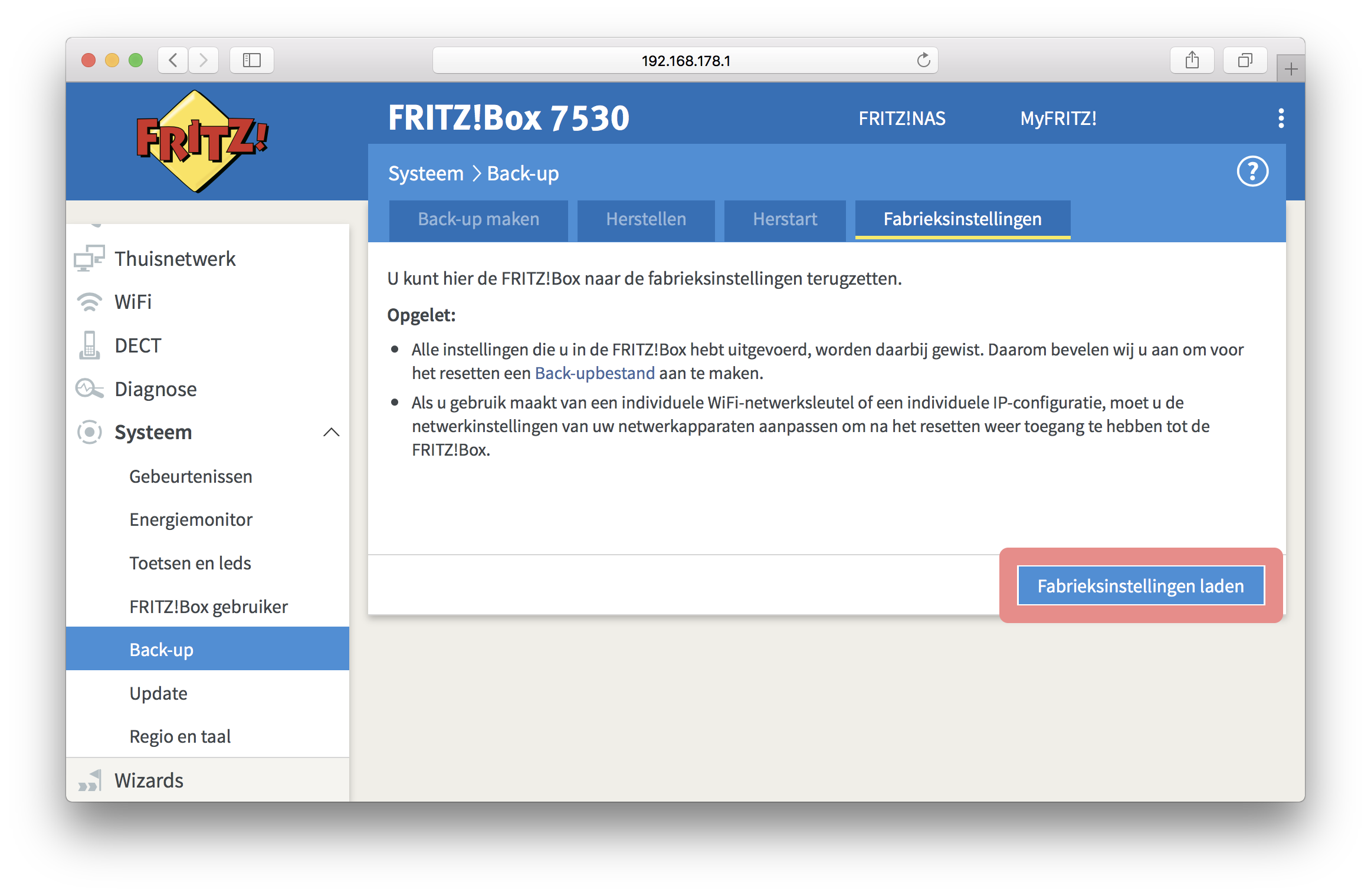 Hoe kan ik FRITZ!Box naar fabrieksinstellingen resetten