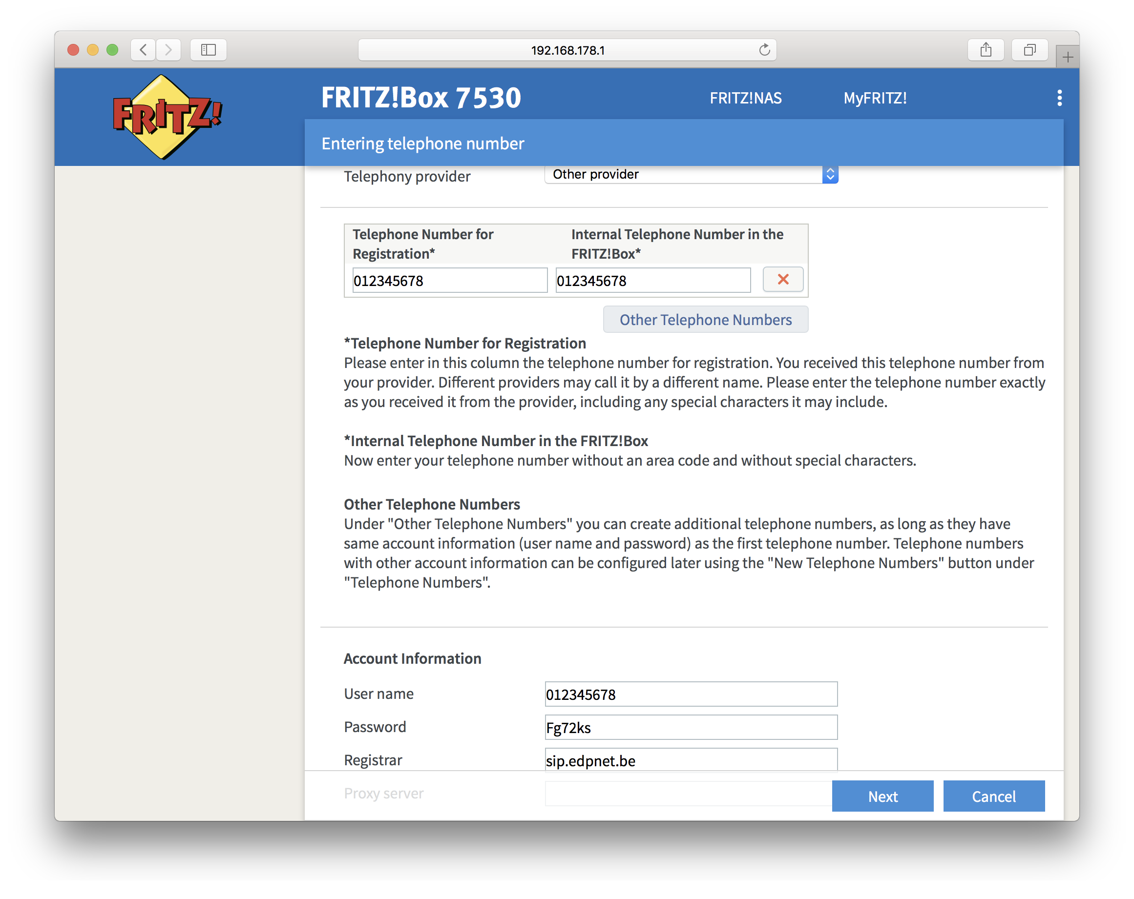 How do I configure edpnet telephony on my FRITZ!Box