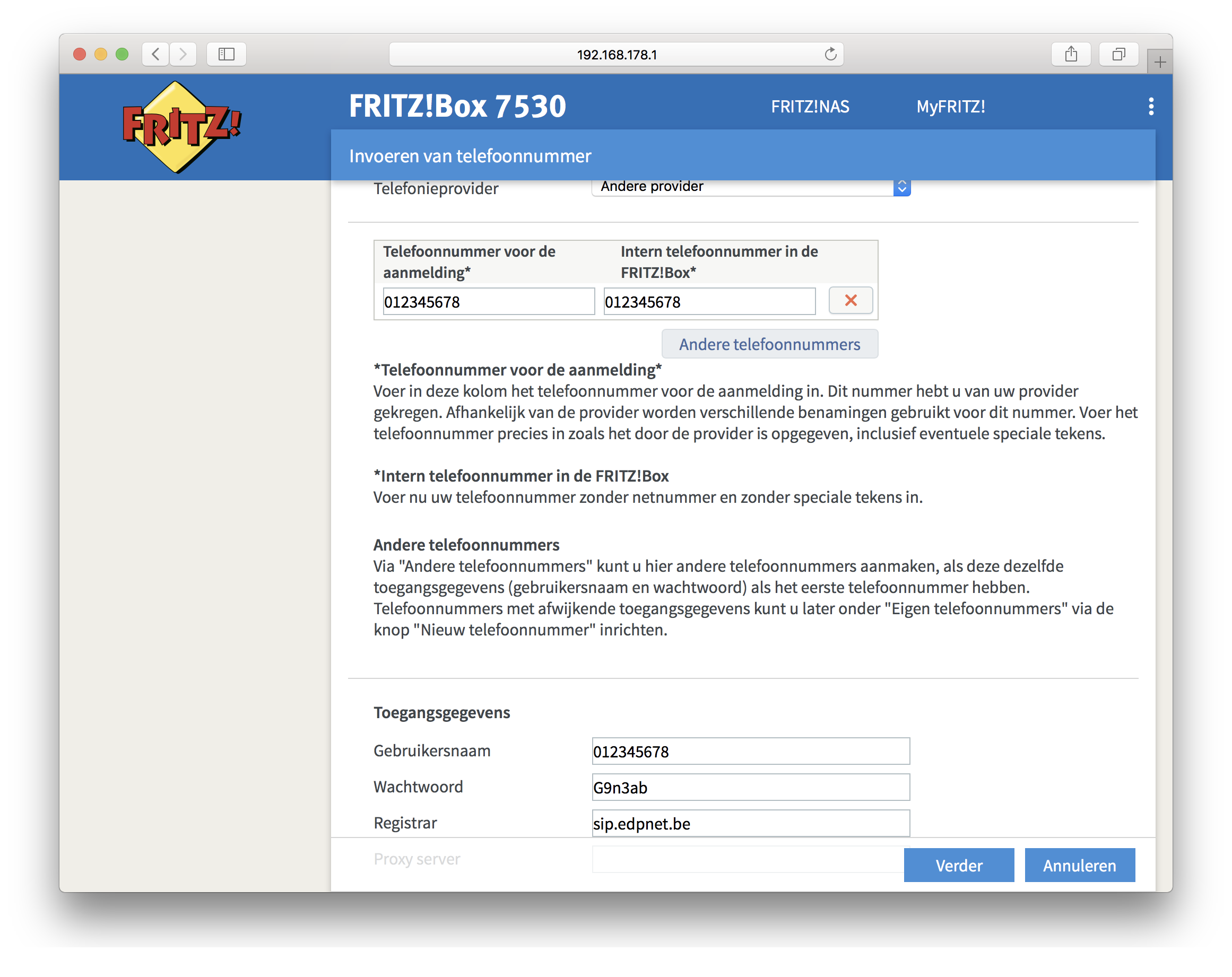 Hoe configureer ik edpnet telephony op mijn FRITZ!Box