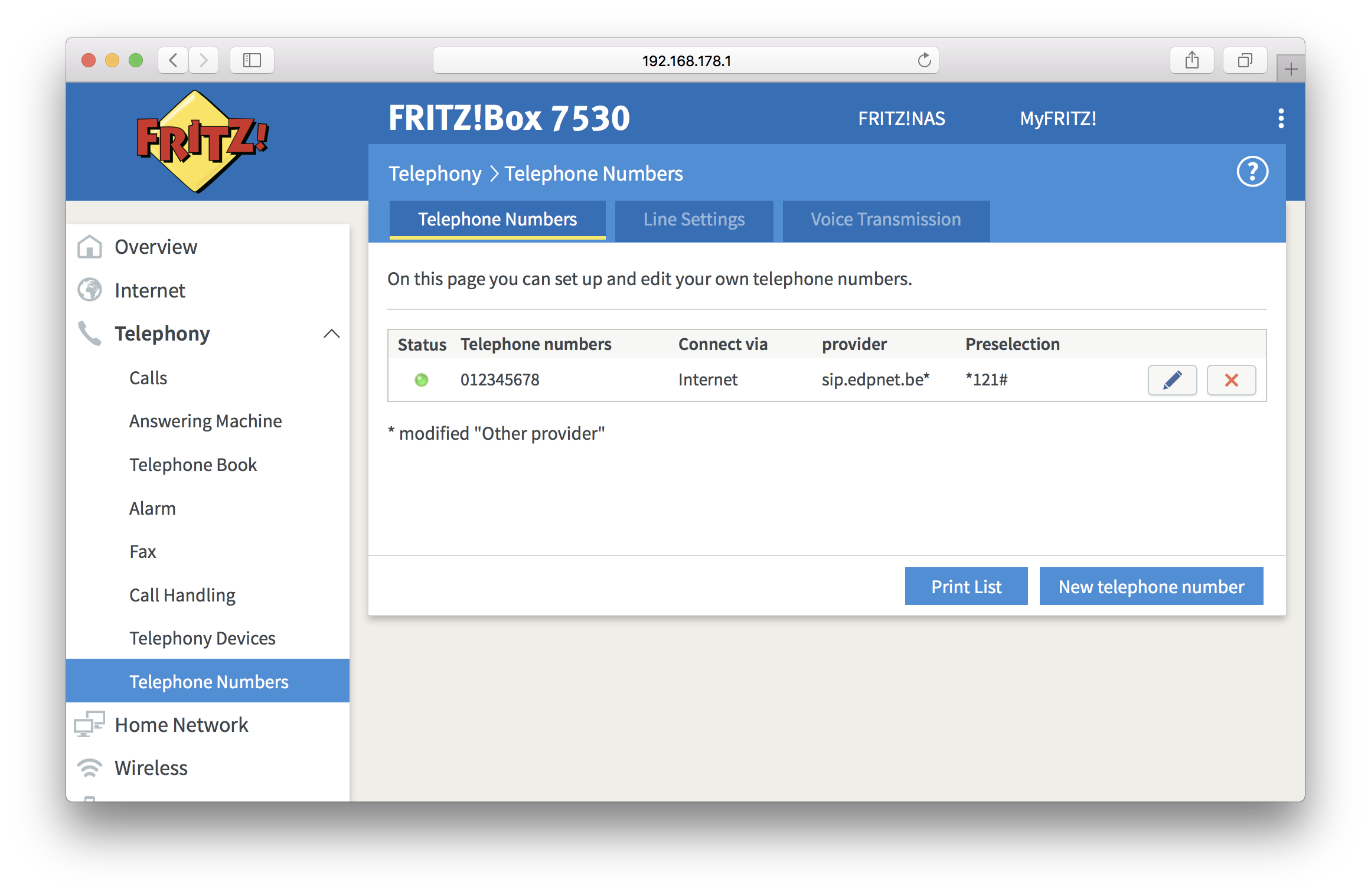 How do I configure edpnet telephony on my FRITZ!Box